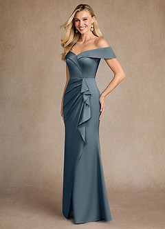 Azazie Laredo Mère de la mariée Robes Robe Sirène en Satin extensible Épaule décolletée Violet Crépusculaire image2