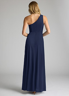 Azazie Brooke Bridesmaid Dresses Dark Navy A-Line One Shoulder Mesh Dress image5