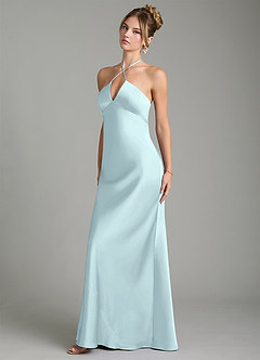 Azazie Camille Bridesmaid Dresses Sea Glass Sheath Side Slit Stretch Satin Dress image4