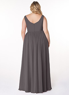 Azazie Keyla Bridesmaid Dresses Steel Grey A-Line V-Neck Pleated Chiffon Dress image7