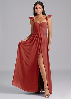 Azazie Denisse Bridesmaid Dresses Terracotta A-Line Ruched Chiffon Dress image4
