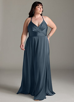 Azazie Davis Robes de demoiselle d'honneur Robe Trapèze en Satin extensible Plissée Violet Crépusculaire image7