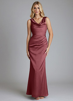 Azazie Tallie Bridesmaid Dresses Desert Rose Mermaid Pleated Stretch Satin Dress image9