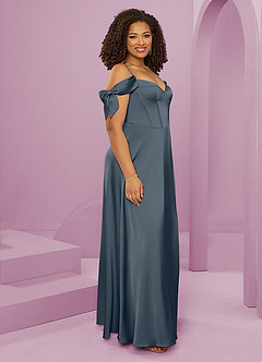 Barbie ♥ Azazie Bridesmaid Dresses Twilight A-Line Off the Shoulder Stretch Satin Dress image5