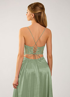 Isoldemark Salbei Satin-Abendkleid mit Perlen-, Pailletten- und Stickereibesatz image5