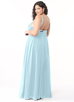 Azazie Aziza Bridesmaid Dresses Cloud Blue A-Line V-Neck Pleated Chiffon Dress image10