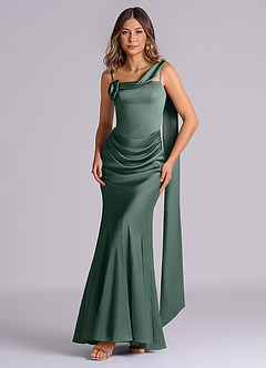 Azazie Inara Bridesmaid Dresses Sea Moss Mermaid Pleated Stretch Satin Dress image1