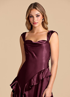 Azazie Sloane 신부 들러리 드레스 A라인 스윗하트 네크라인 메탈릭 새틴 바닥 길이 드레스 image7