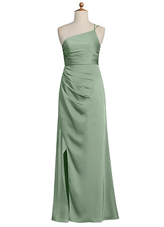 Azazie Eren Junior Matcha Sheath Pleated Stretch Satin Dress image8