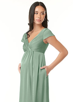 Azazie Allessia Maternity Bridesmaid Dresses A-Line Pleated Stretch Satin Floor-Length Dress image6