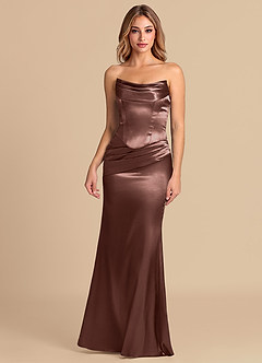 Azazie Sorrel Suknie dla druhen Syrena Gorset Metaliczny satynowy Do ziemi Sukienka image2