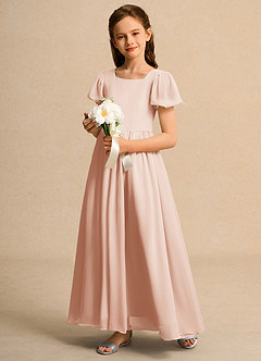 Azazie Joss Flower Girl Dresses English Rose A-Line with Sleeves Chiffon Dress image11