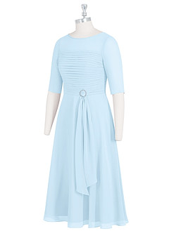 Azazie Naomi Mother of the Bride Dresses Sky Blue A-Line Boatneck Pleated Chiffon Dress image9
