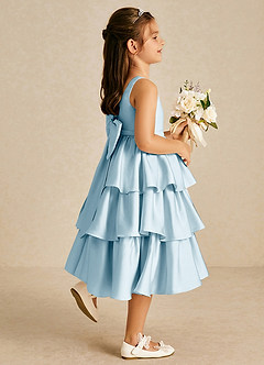 Azazie Margery Flower Girl Dresses Sky Blue A-Line Bow Stretch Satin Dress image5