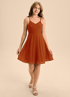 Azazie Avelina Junior Paprika A-Line Pleated Chiffon Dress image3