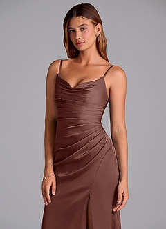 Azazie Claudelle Bridesmaid Dresses Espresso Mermaid Strapless Stretch Satin Dress image2