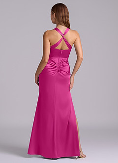 Azazie Amelie Bridesmaid Dresses Fuchsia A-Line Pleated Stretch Satin Dress image7