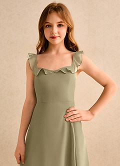 Azazie Chip Girls Formal Flower Girl Dresses Moss Green A-Line Sleeveless Chiffon Dress image6