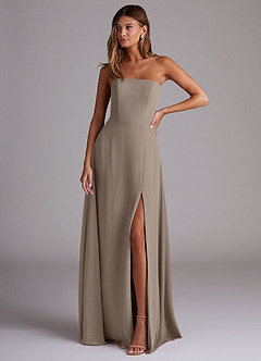 Azazie Wren Bridesmaid Dresses Taupe A-Line Side Slit Chiffon Convertible Dress image1