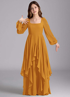 Azazie Clara Junior Vestido de Caramelo de Gasa de Corte en A con Blusón image6