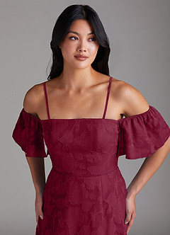 Azazie Sue Robes de demoiselle d'honneur Robe Trapèze Convertible en Blumen-Burnout Épaule décolletée Bourgogne image2