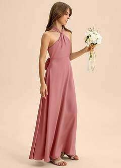 Azazie Beah Junior Robe Trapèze en Satin extensible Plissée Antique Rose image6