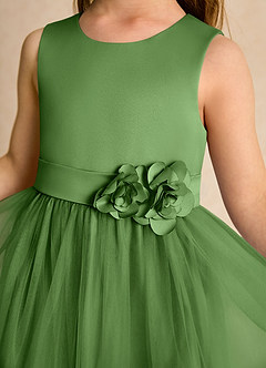 Azazie Miracle Abiti da Ragazza di Fiori Abito A-Line in Raso Opaco Fiocco Basilico image6