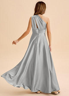 Azazie Charlize Junior Silver A-Line Pleated Stretch Satin Dress image2
