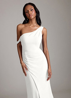 Azazie Madelyn Bridesmaid Dresses White Mermaid One Shoulder Chiffon Convertible Dress image4