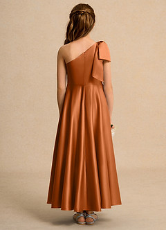 Azazie Guppy Girls Formal Flower Girl Dresses Copper A-Line One Shoulder Matte Satin Dress image2