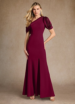 Azazie Paris Mother of the Bride Dresses Burgundy Mermaid Pleated Stretch Crepe Dress image4