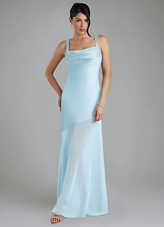 Azazie Piper At-home Try On Dresses Sky Blue Mermaid Pleated Stretch Satin Dress image5