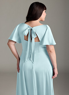 Azazie Kimber Bridesmaid Dresses Cloud Blue A-Line Ruched Stretch Satin Dress image12