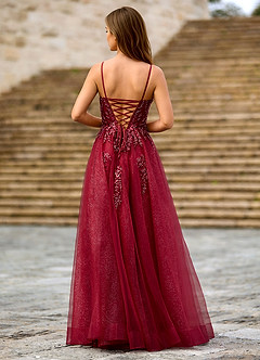 Milliener Burgundy Tulle Flowers Prom Dress image2