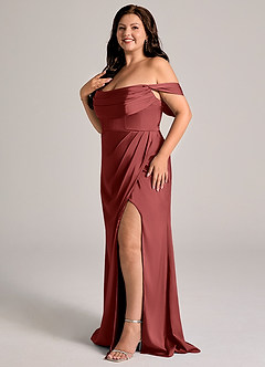 Azazie Johana Bridesmaid Dresses Terracotta Mermaid Off the Shoulder Stretch Satin Convertible Dress image10