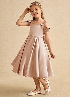 Azazie Favia Flower Girl Dresses English Rose A-Line Off the Shoulder Matte Satin Dress image6