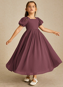 Azazie Joss Flower Girl Dresses Sangria A-Line with Sleeves Chiffon Dress image3