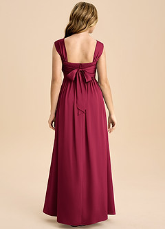 Azazie Hattie Junior Abito A-Line in Raso Elasticizzato Plissettato Borgogna image2