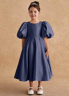 Azazie Sugarplum Flower Girl Dresses Stormy A-Line with Sleeves Matte Satin Dress image3