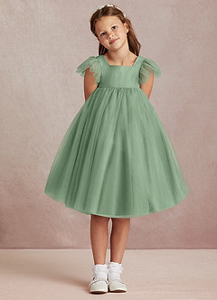 Azazie Kalio Flower Girl Dresses Matcha A-Line with Sleeves Tulle Dress image2