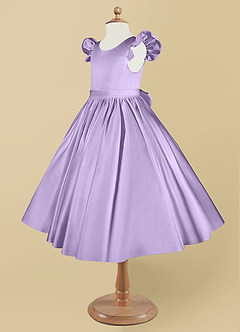 Azazie Violeta Flower Girl Dresses Lilac Ball-Gown Bow Matte Satin Dress image9