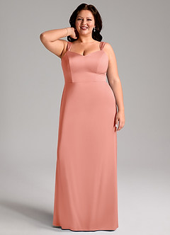 Azazie Denice Robes de demoiselle d'honneur Robe Fourreau en Satin extensible Plissée Corail image9