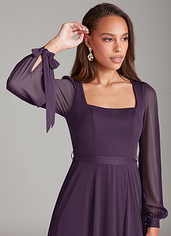 Azazie Leonia Bridesmaid Dresses Plum A-Line Long Sleeve Mesh Dress image5