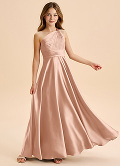 Azazie Charlize Junior Robe Trapèze en Satin extensible Plissée Or Rose image5