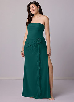Barbie ♥ Azazie Bridesmaid Dresses Peacock Sheath Strapless Chiffon Convertible Dress image10