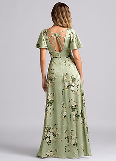 Azazie Lani Bridesmaid Dresses Floral Vines A-Line Flounce Sleeve Stretch Satin Dress image2
