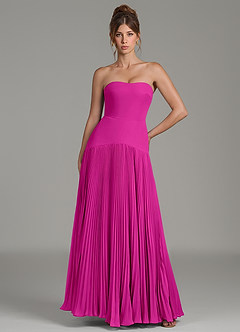 Azazie Yuliana Vestidos de damas de honor Vestido de Fucsia de Gasa de Línea A con Sin tirantes image1