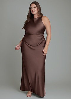 Azazie Evadne Bridesmaid Dresses Ganache Sheath Pleated Stretch Satin Dress image12