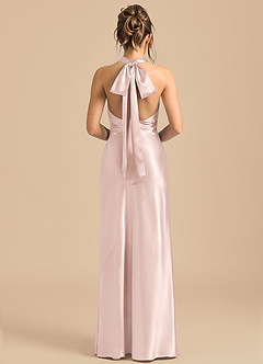 Azazie Velli 신부 들러리 드레스 쉬스 하이넥 메탈릭 새틴 바닥 길이 드레스 image5