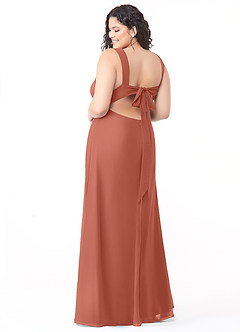 Azazie Christiana Robes de demoiselle d'honneur Robe Trapèze en Mousseline de soie Col V plissé Argile image8